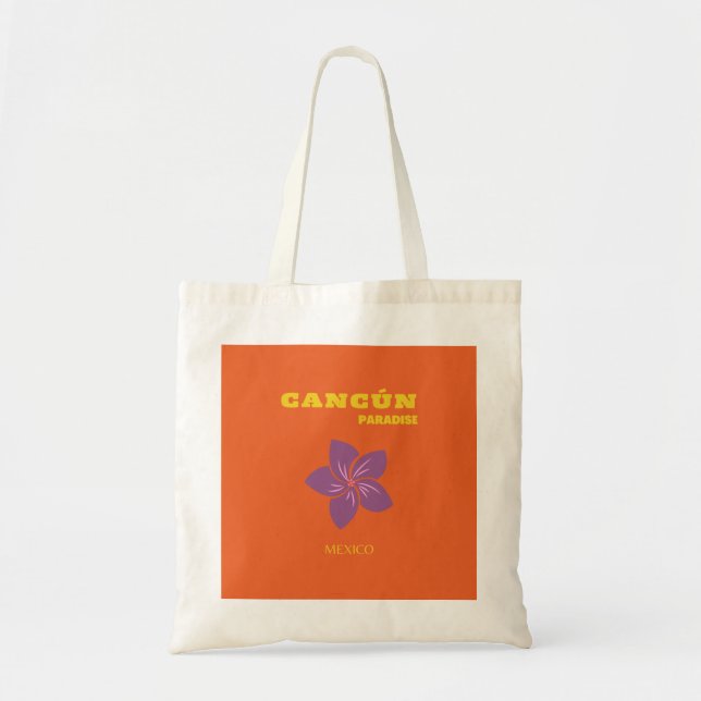 Cancun, Mexico, Travel Art, Tropical Art, Orange Tote Bag (Front)