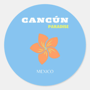 Cancun, Mexico, Tropical Art, Travel Art, Preppy Classic Round Sticker