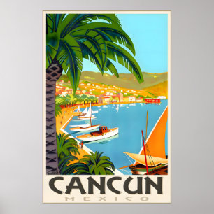 Cancun Mexico Tropical Beach Travel Poster Roger