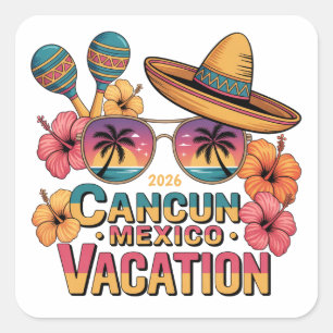 Cancun Mexico Vacation Beach Trip Tropical Summer Square Sticker