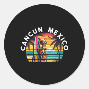 Cancun Mexico Vintage Skull Surf Cancun Classic Round Sticker