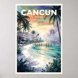 Cancun Mexico Vintage Travel Poster