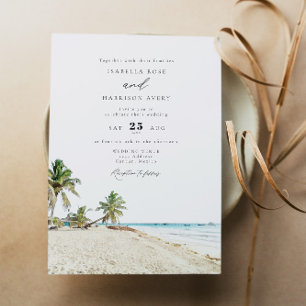 CANCUN Mexico Watercolor Beach Wedding Invitation