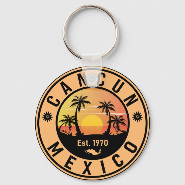Cancun Palm Tree Retro 80s Mexican Playa Key Ring (Front)