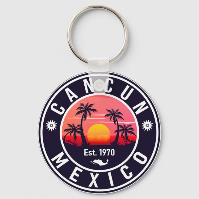 Cancun Palm Tree Retro 80s Mexican Playa Key Ring (Front)