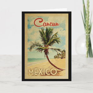 Cancun Palm Tree Vintage Travel Card