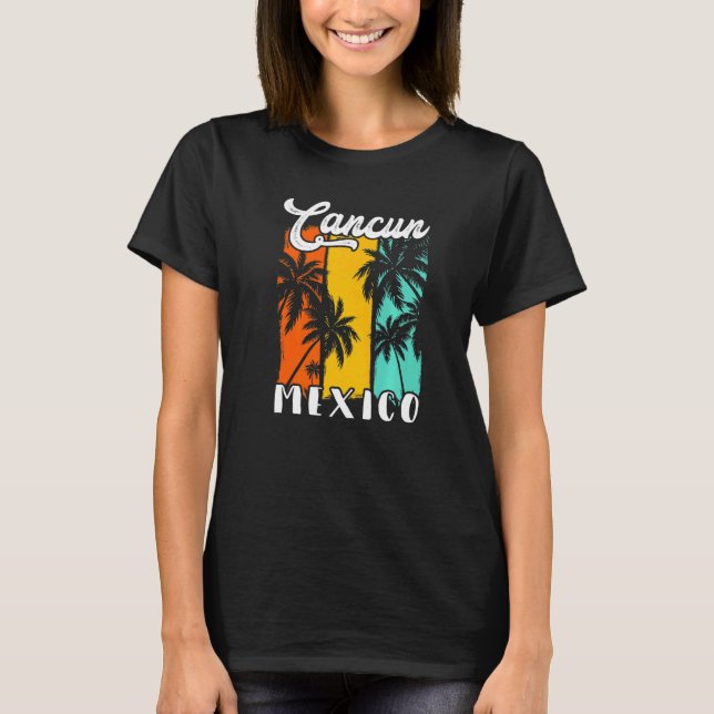 Cancun Palm Trees Beach Mexico Retro Vacation Fami T-Shirt (Front)