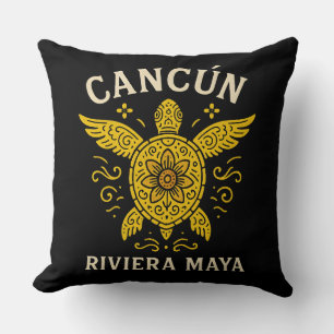 Cancun & Riviera Maya Tropical Vacation Retro Typo Cushion