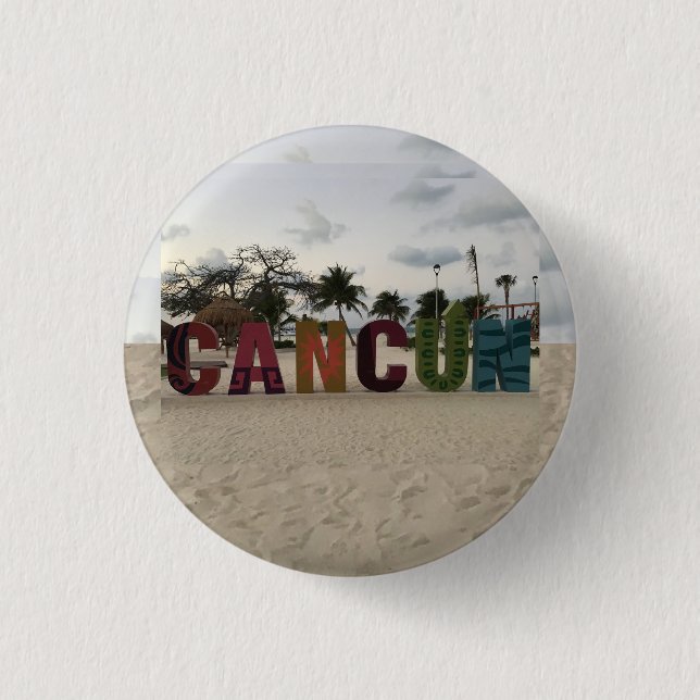 Cancun Sign – Playa Delfines, Mexico Button (Front)