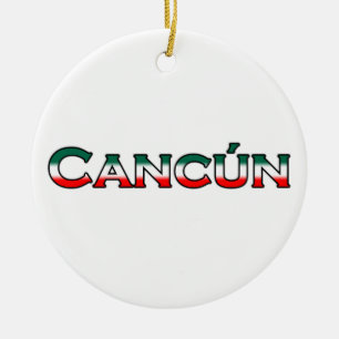 Cancun (text logo) ceramic tree decoration