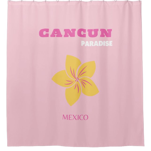 Cancun Travel Art, Mexico, Preppy, Pink Preppy Art Shower Curtain (Front)