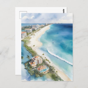Cancun watercolor art postcard