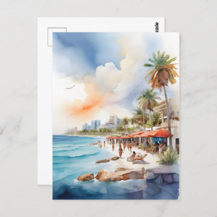 Cancun watercolor art postcard