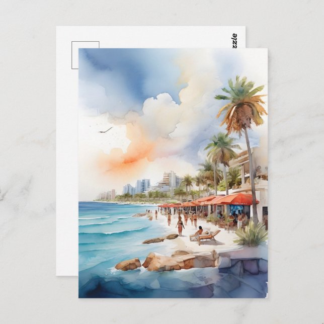 Cancun watercolor art postcard (Front/Back)