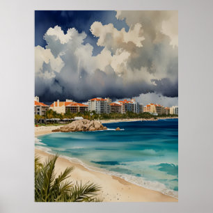 Cancun watercolor art poster