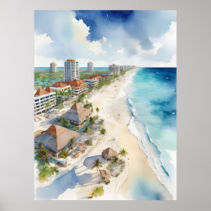 Cancun watercolor art poster