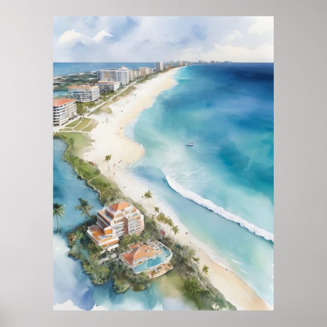 Cancun watercolor art poster (Front)