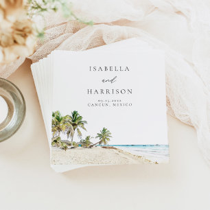 CANCUN Watercolor Beach Palm Tree Destination Napkin