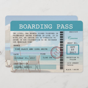 Cancun Wedding Boarding Pass Invitation