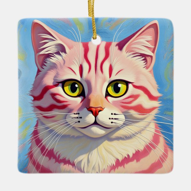 “Candice” A Cherry Striped Mystique – Cat Portrait Ceramic Ornament (Front)