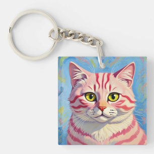 “Candice” A Cherry Striped Mystique – Cat Portrait Key Ring
