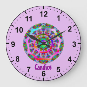 CANDICE ~ Rainbow Fractal Pattern ~ Personalised  Large Clock