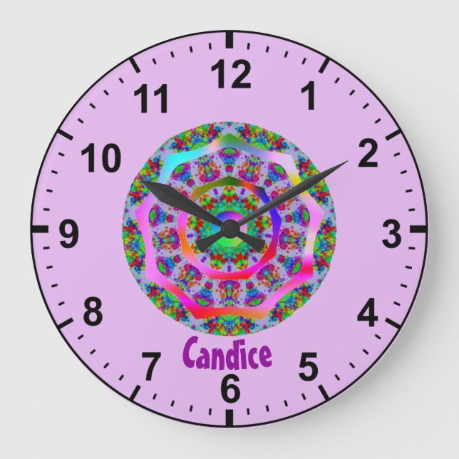 CANDICE ~ Rainbow Fractal Pattern ~ Personalised  Large Clock (Front)