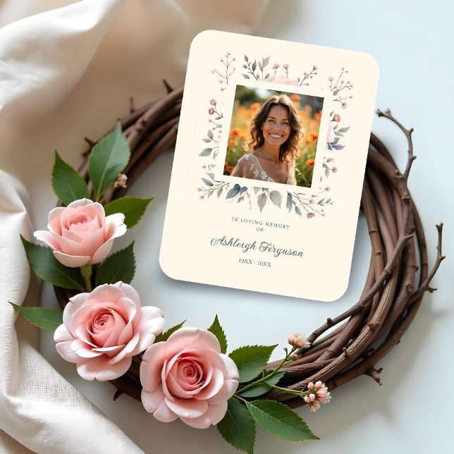 Candid Delicate Pastel Floral Frame Photo Funeral  Magnet (Candid Delicate Floral Frame Photo Funeral Magnets Cards in Soft Pastel Colors.)