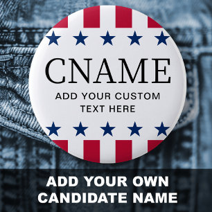 Candidate name political election campaign stars 6 cm round badge