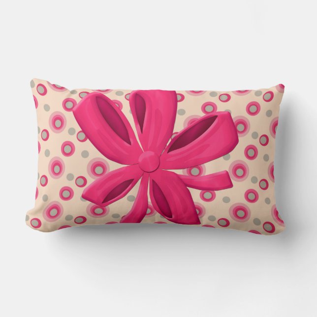 Candied Polka Dots with Hot Pink Bow Lumbar Cushion (Front)