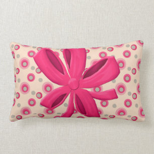 Candied Polka Dots with Hot Pink Bow Lumbar Cushion