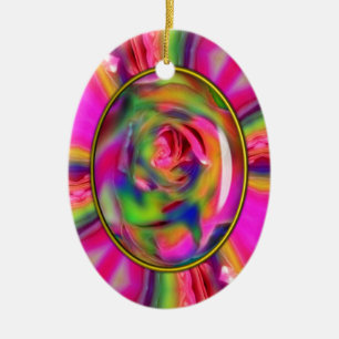 Candied Rose Petals-Ceramic Oval Ornament