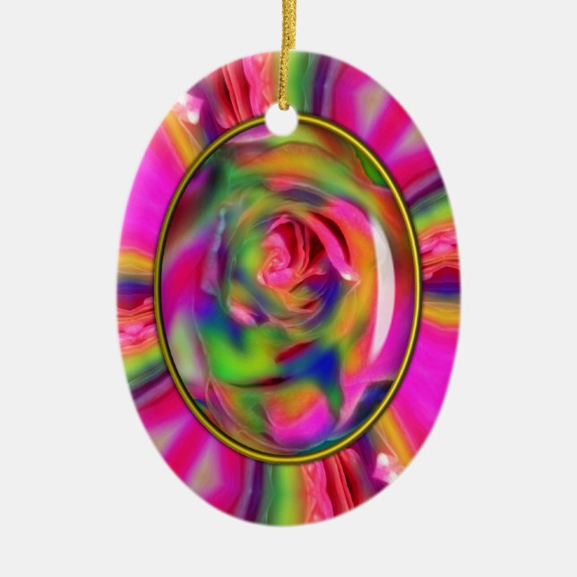 Candied Rose Petals-Ceramic Oval Ornament (Front)