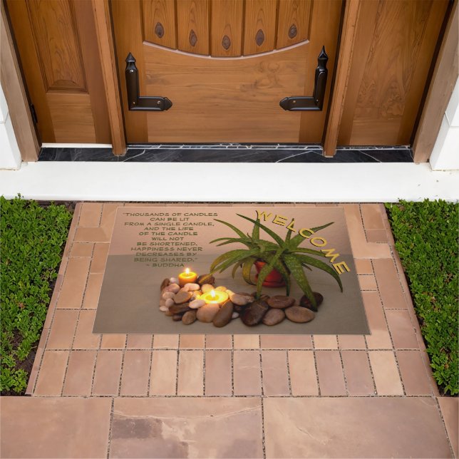 Candle, Aloe, and River Rocks | Buddha Quote Doormat (Outdoor)
