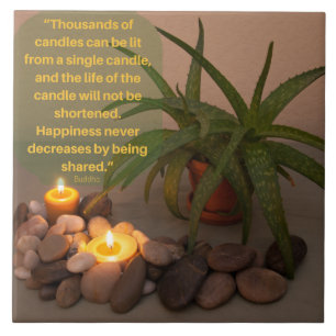 Candle and Aloe Photograph with Buddha Quote Ceramic Tile