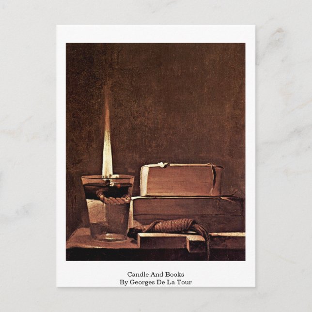 Candle And Books By Georges De La Tour Postcard (Front)