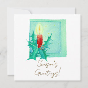 Candle and holly Christmas Card