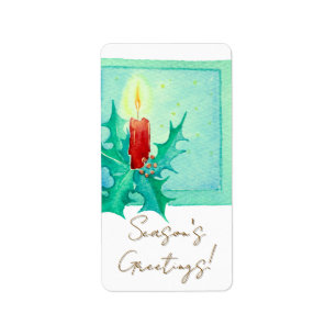 Candle and holly Christmas Card Label