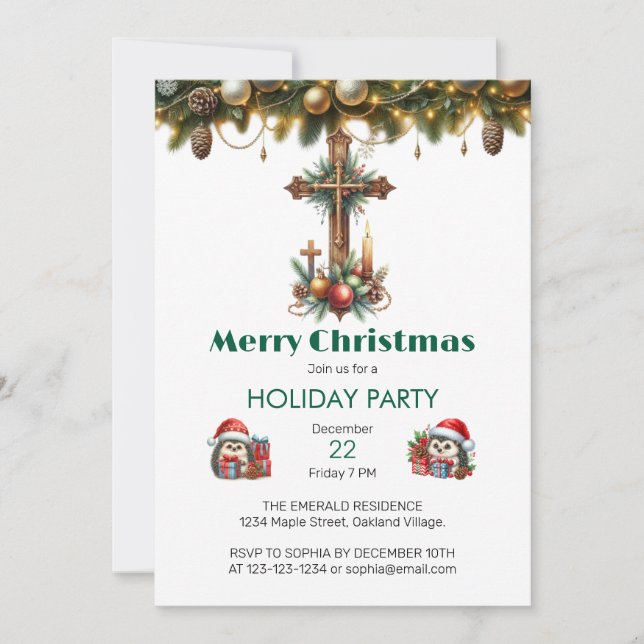 Candle and Ornament Cross Christmas  Invitation (Front)