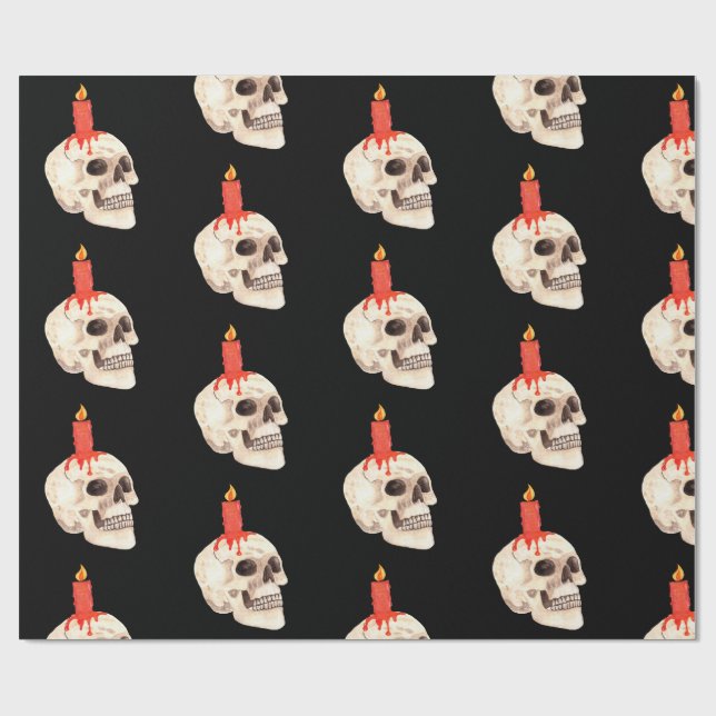 Candle and Skull Halloween Pattern Wrapping Paper (Flat)