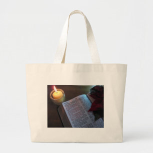 Candle, Bible, and Poinsetta Large Tote Bag