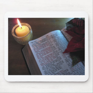 Candle, Bible, and Poinsetta Mouse Pad