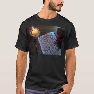 Candle, Bible, and Poinsetta T-Shirt