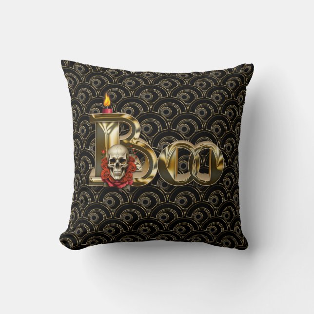 Candle Boo Halloween Throw Pillow (Front)