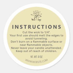 Candle Bottom Beige Instruction Classic Round Sticker