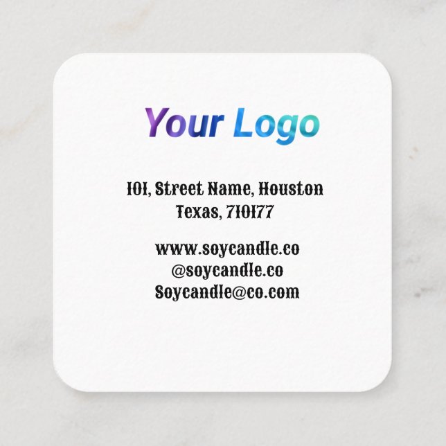Candle business add name company website email det square business card (Back)