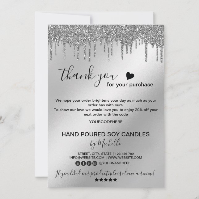 Candle Care Card Thank You Card Add Your Logo Drip (Back)
