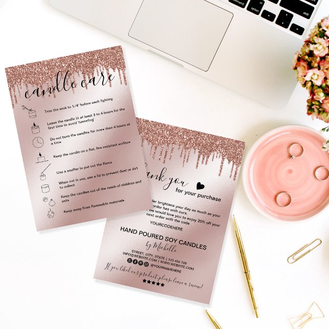 Candle Care Card Thank You Card Add Your Logo Drip (Creator Uploaded)