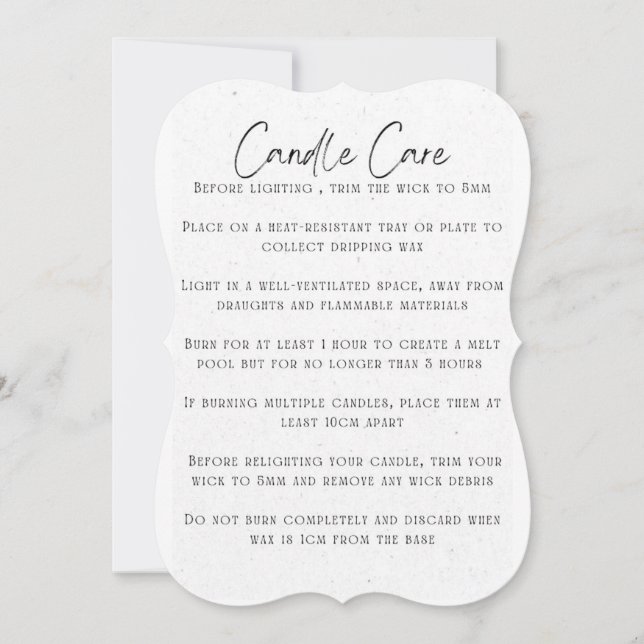 Candle care cards for your business  (Front)