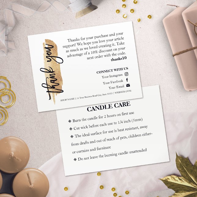 Candle Care Gold Gliter Chic Script Thank You Card (Creator Uploaded)